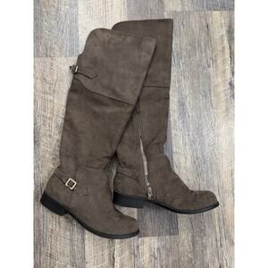 Brown Faux Suede Knee-High Boots w/Buckle Detail Size 8